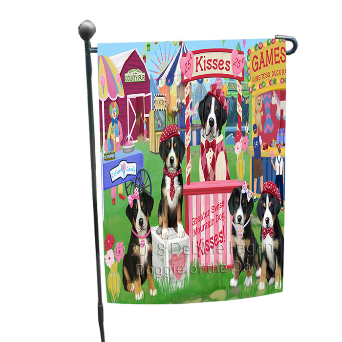 Carnival Kissing Booth Greater Swiss Mountain Dogs Garden Flag GFLG56386