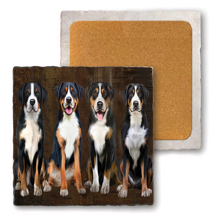 Rustic 4 Greater Swiss Mountain Dogs Set of 4 Natural Stone Marble Tile Coasters MCST49361