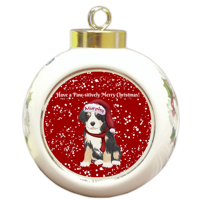 Custom Personalized Pawsitively Greater Swiss Mountain Dog Merry Christmas Round Ball Ornament