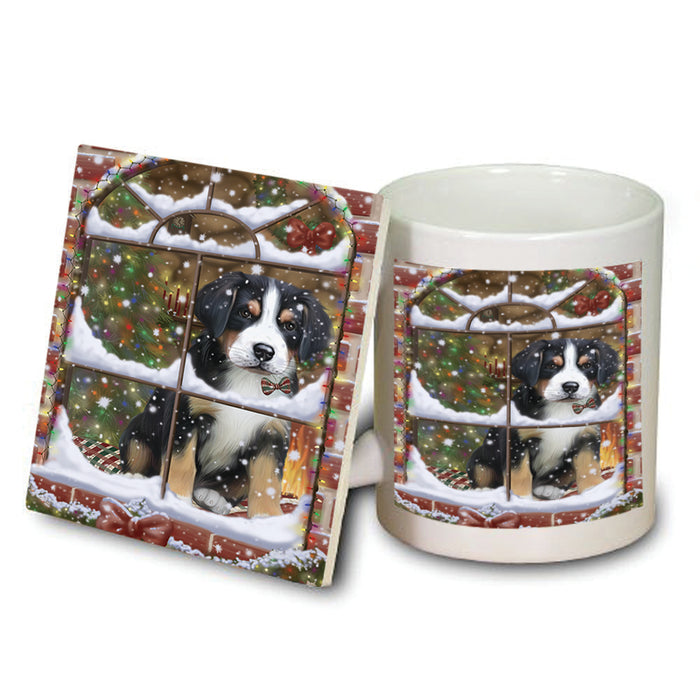Please Come Home For Christmas Greater Swiss Mountain Dog Sitting In Window Mug and Coaster Set MUC53626