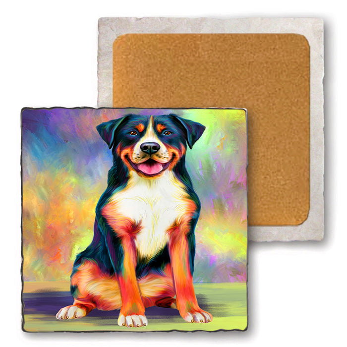 Paradise Wave Greater Swiss Mountain Dog Set of 4 Natural Stone Marble Tile Coasters MCST51071