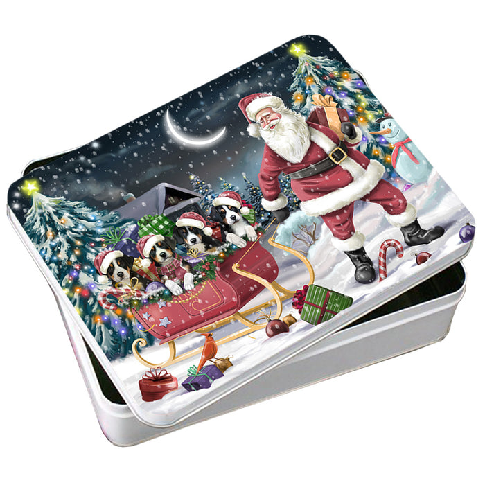 Santa Sled Dogs Christmas Happy Holidays Greater Swiss Mountain Dogs Photo Storage Tin PITN51720