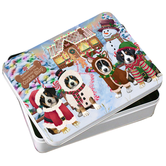 Holiday Gingerbread Cookie Shop Greater Swiss Mountain Dogs Photo Storage Tin PITN56348