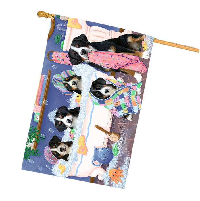 Rub A Dub Dogs In A Tub Greater Swiss Mountain Dogs House Flag FLG57478