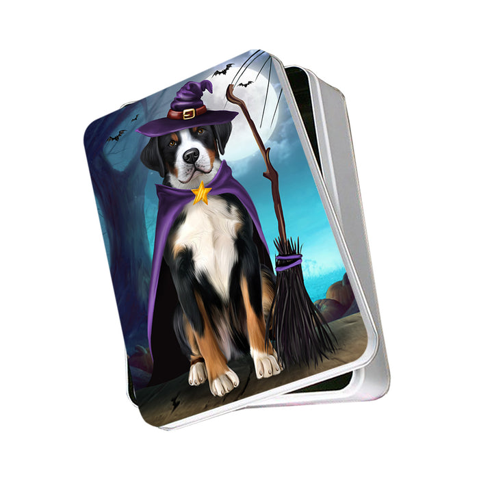 Happy Halloween Trick or Treat Greater Swiss Mountain Dog Witch Photo Storage Tin PITN52564