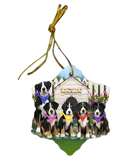 Spring Dog House Greater Swiss Mountain Dogs Star Porcelain Ornament SPOR52199