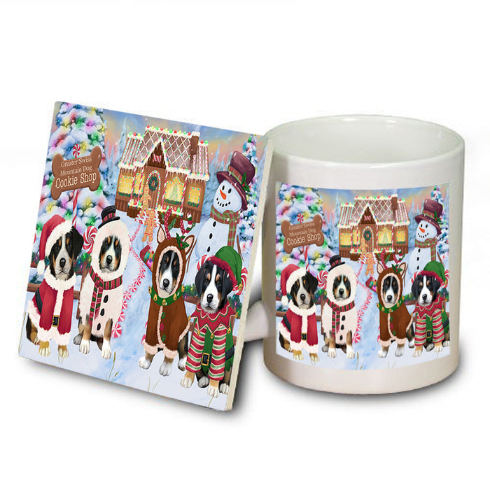Holiday Gingerbread Cookie Shop Greater Swiss Mountain Dogs Mug and Coaster Set MUC56397