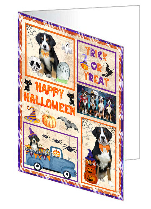 Happy Halloween Trick or Treat Greater Swiss Mountain Dogs Handmade Artwork Assorted Pets Greeting Cards and Note Cards with Envelopes for All Occasions and Holiday Seasons GCD76514