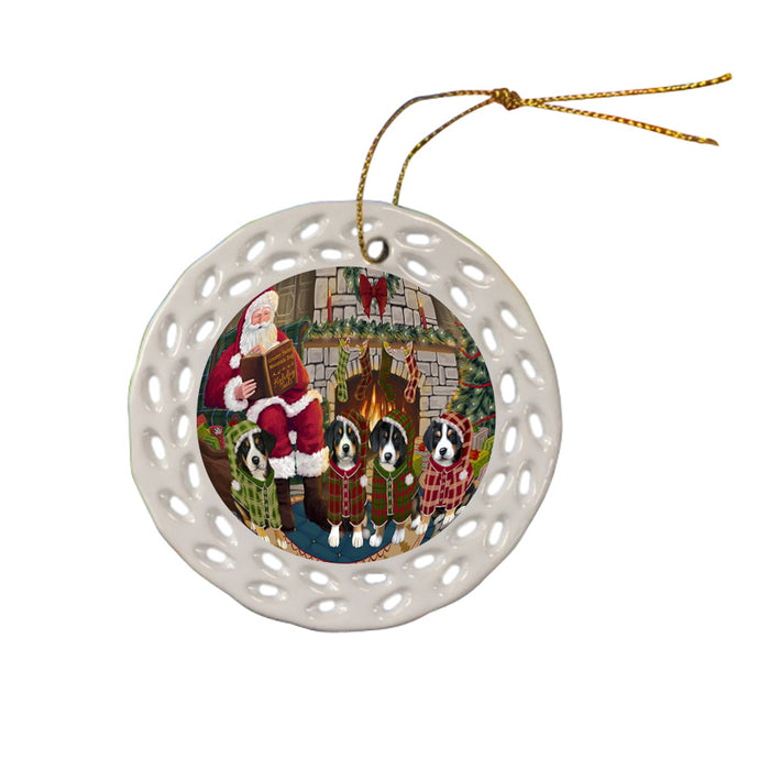 Christmas Cozy Holiday Tails Greater Swiss Mountain Dogs Ceramic Doily Ornament DPOR55485