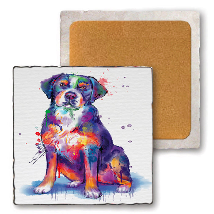 Watercolor Greater Swiss Mountain Dog Set of 4 Natural Stone Marble Tile Coasters MCST52089