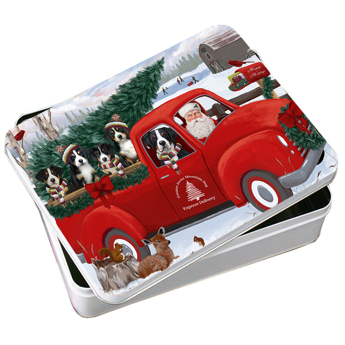 Christmas Santa Express Delivery Greater Swiss Mountain Dogs Family Photo Storage Tin PITN54984