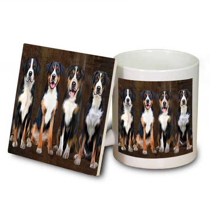 Rustic 4 Greater Swiss Mountain Dogs Mug and Coaster Set MUC54353