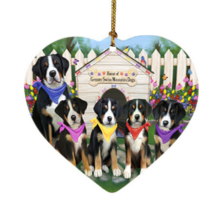 Spring Dog House Greater Swiss Mountain Dogs Heart Christmas Ornament HPOR52208