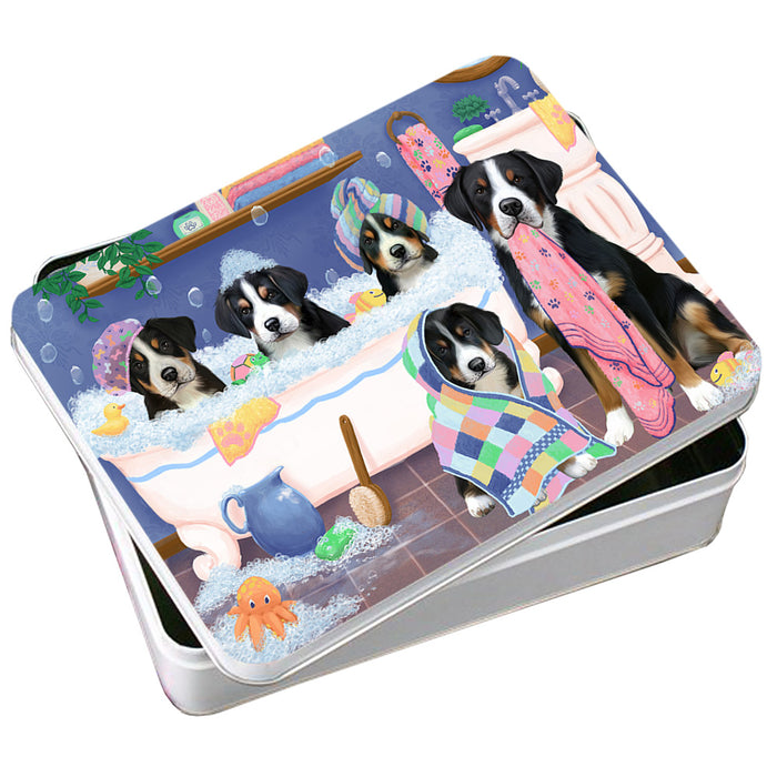 Rub A Dub Dogs In A Tub Greater Swiss Mountain Dogs Photo Storage Tin PITN56737