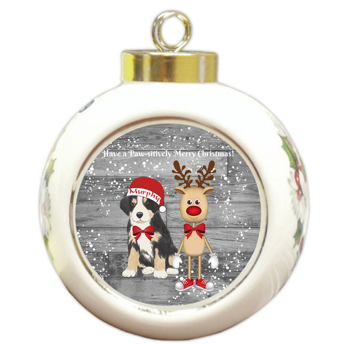 Custom Personalized Greater Swiss Mountain Dog Reindeer and Pooch Christmas Round Ball Ornament
