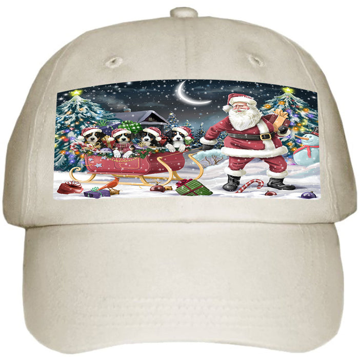 Santa Sled Dogs Christmas Happy Holidays Greater Swiss Mountain Dogs Ball Hat Cap HAT58893