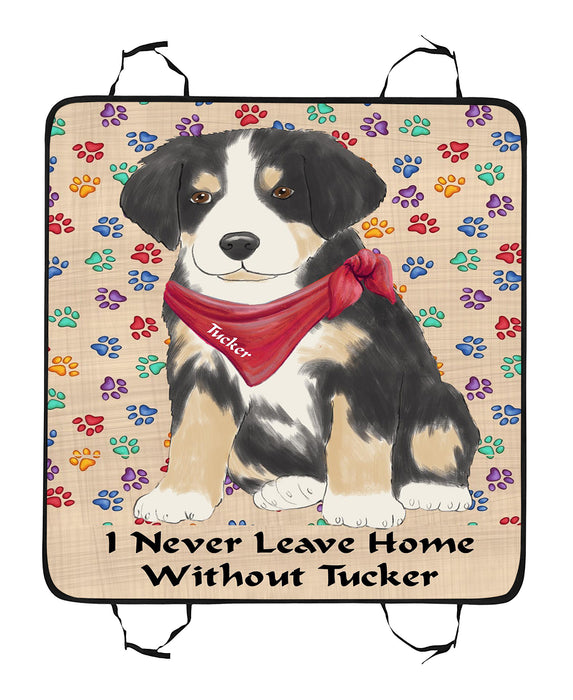 Personalized I Never Leave Home Paw Print Greater Swiss Mountain Dogs Pet Back Car Seat Cover