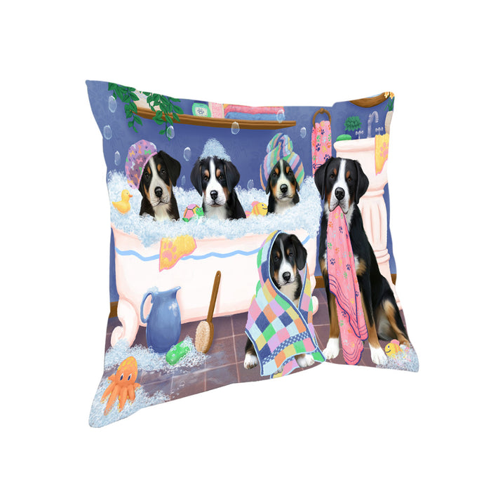 Rub A Dub Dogs In A Tub Greater Swiss Mountain Dogs Pillow PIL81468