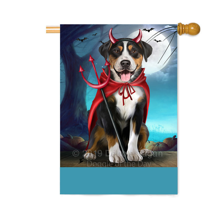 Personalized Happy Halloween Trick or Treat Greater Swiss Mountain Dog Devil Custom House Flag FLG64152