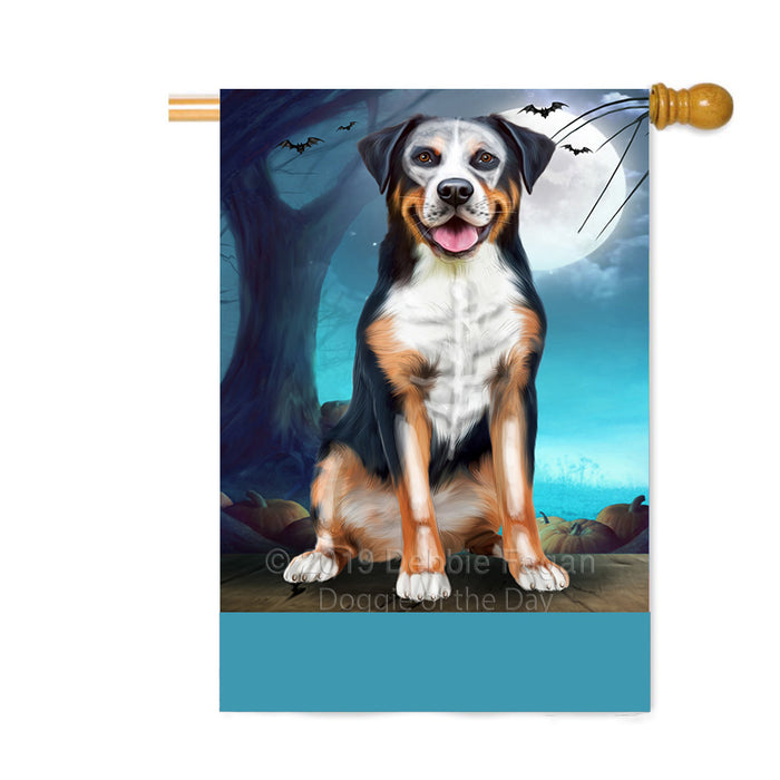Personalized Happy Halloween Trick or Treat Greater Swiss Mountain Dog Skeleton Custom House Flag FLG64207