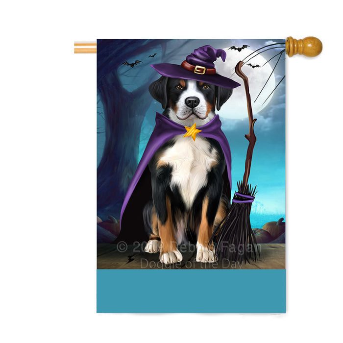 Personalized Happy Halloween Trick or Treat Greater Swiss Mountain Dog Witch Custom House Flag FLG64262