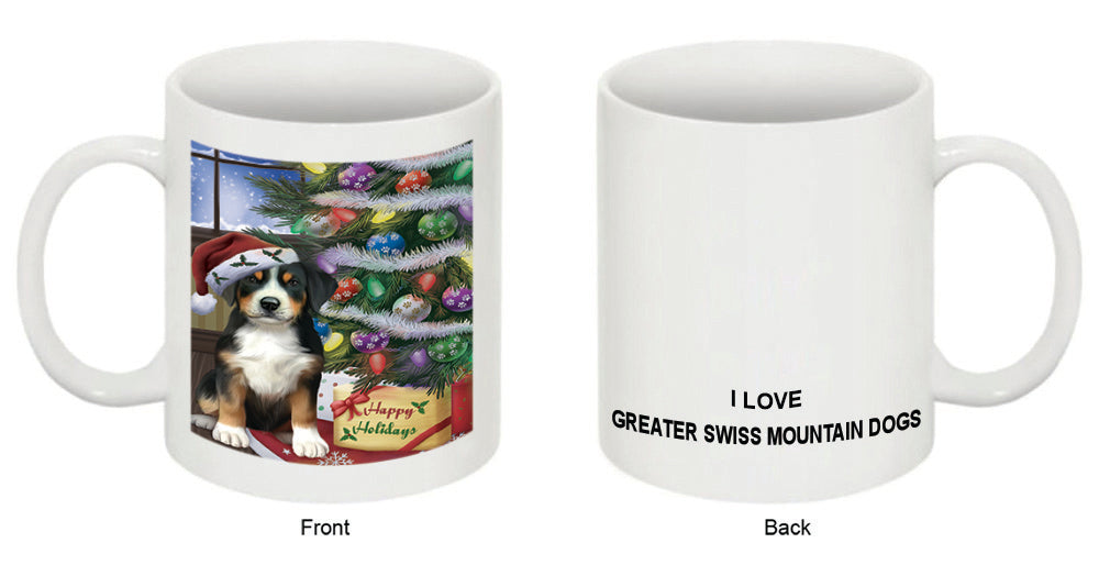 Christmas Happy Holidays Greater Swiss Mountain Dog with Tree and Presents Coffee Mug MUG48858