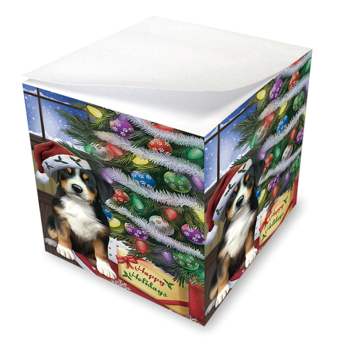 Christmas Happy Holidays Greater Swiss Mountain Dog with Tree and Presents Note Cube NOC55106