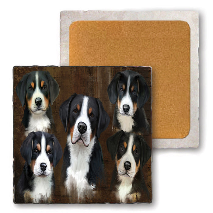 Rustic 5 Greater Swiss Mountain Dog Set of 4 Natural Stone Marble Tile Coasters MCST49136