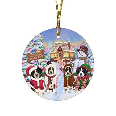 Holiday Gingerbread Cookie Shop Greater Swiss Mountain Dogs Round Flat Christmas Ornament RFPOR56761