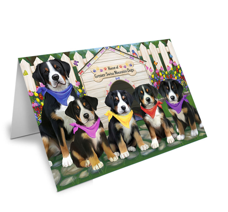 Spring Dog House Greater Swiss Mountain Dogs Handmade Artwork Assorted Pets Greeting Cards and Note Cards with Envelopes for All Occasions and Holiday Seasons GCD60653