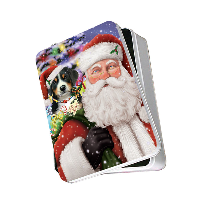 Santa Carrying Greater Swiss Mountain Dog and Christmas Presents Photo Storage Tin PITN53634