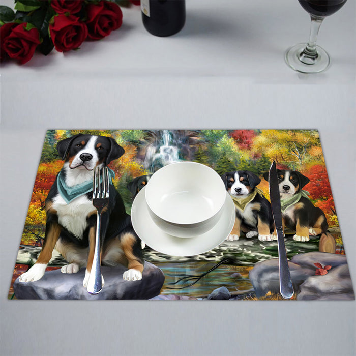 Scenic Waterfall Greater Swiss Mountain Dogs Placemat