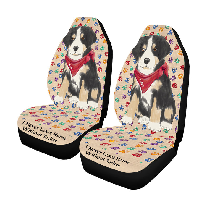 Personalized I Never Leave Home Paw Print Greater Swiss Mountain Dogs Pet Front Car Seat Cover (Set of 2)
