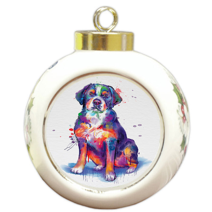 Watercolor Greater Swiss Mountain Dog Round Ball Christmas Ornament RBPOR58216