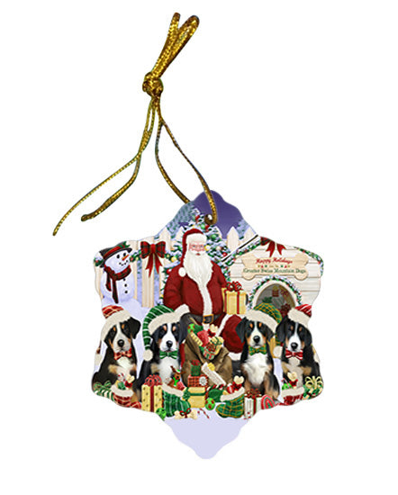 Christmas Dog House Greater Swiss Mountain Dogs Star Porcelain Ornament SPOR52595