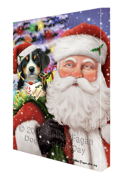 Santa Carrying Greater Swiss Mountain Dog and Christmas Presents Canvas Print Wall Art Décor CVS101069