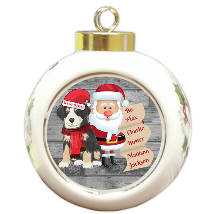 Custom Personalized Santa with Greater Swiss Mountain Dog Christmas Round Ball Ornament