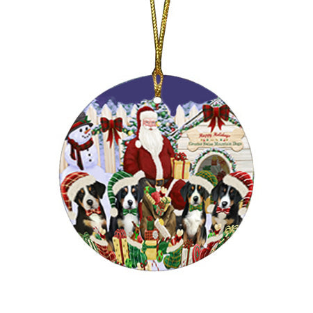 Christmas Dog House Greater Swiss Mountain Dogs Round Flat Christmas Ornament RFPOR52595