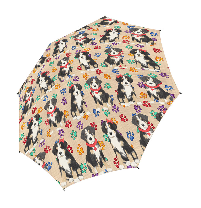 Rainbow Paw Print Greater Swiss Mountain Dogs Red Semi-Automatic Foldable Umbrella