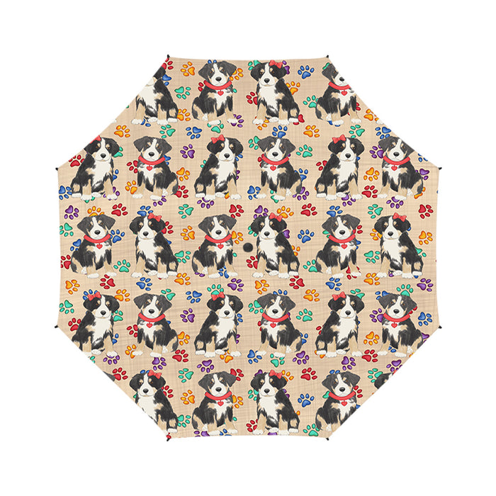 Rainbow Paw Print Greater Swiss Mountain Dogs Red Semi-Automatic Foldable Umbrella