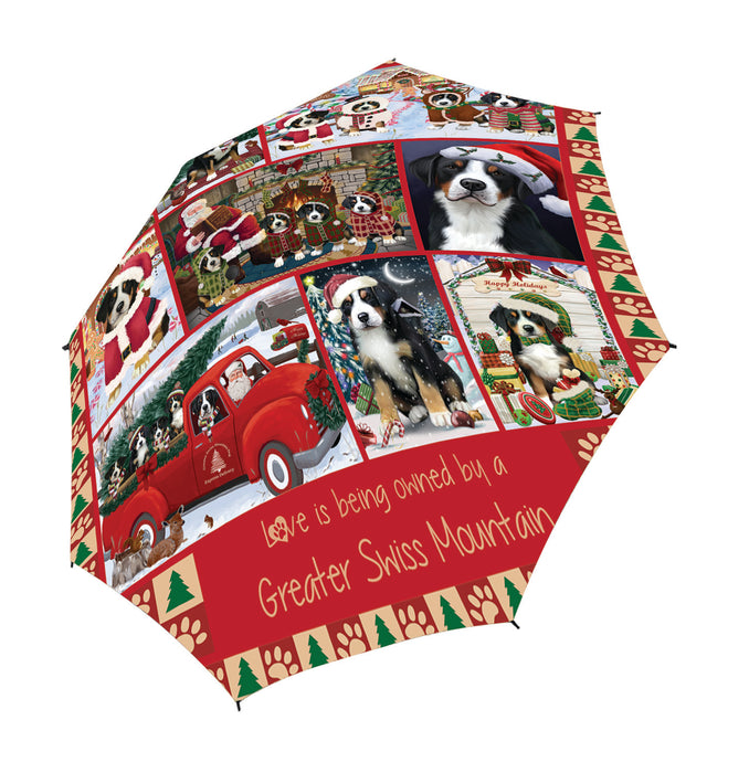 Love is Being Owned Christmas Greater Swiss Mountain Dogs Semi-Automatic Foldable Umbrella