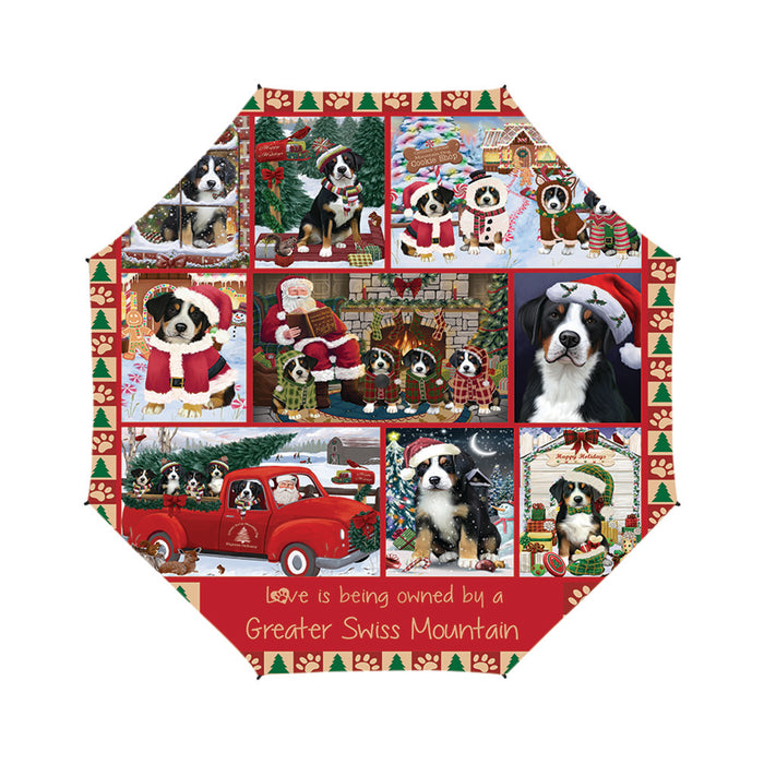 Love is Being Owned Christmas Greater Swiss Mountain Dogs Semi-Automatic Foldable Umbrella