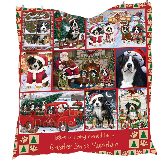 Love is Being Owned Christmas Greater Swiss Mountain Dogs Quilt