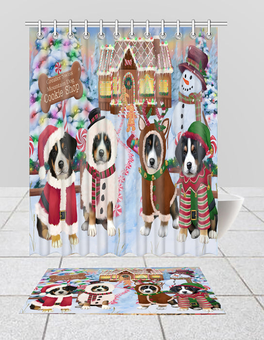 Holiday Gingerbread Cookie Greater Swiss Mountain Dogs  Bath Mat and Shower Curtain Combo