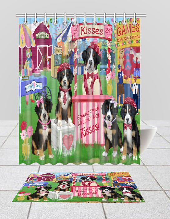 Carnival Kissing Booth Greater Swiss Mountain Dogs Bath Mat and Shower Curtain Combo