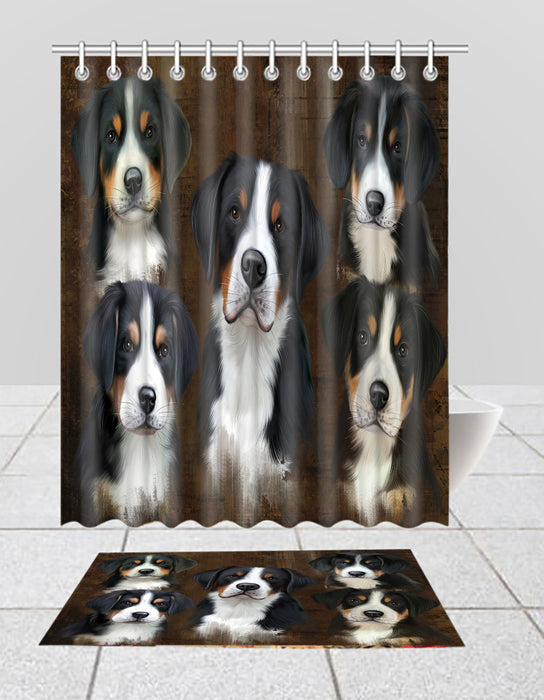 Rustic Greater Swiss Mountain Dogs  Bath Mat and Shower Curtain Combo