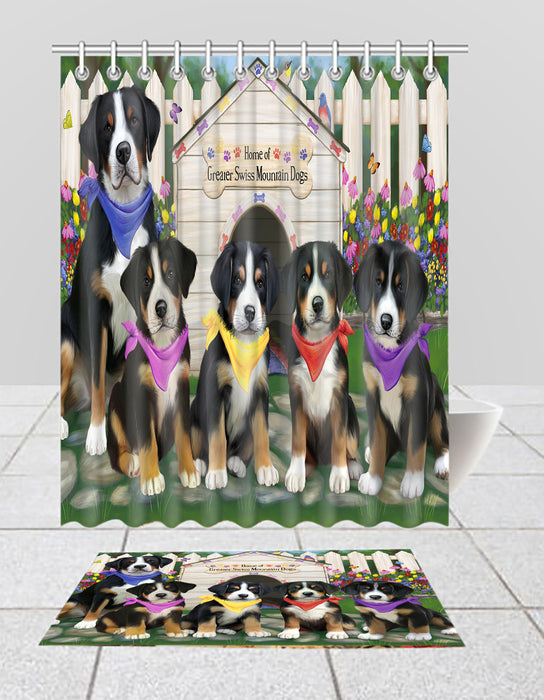 Spring Dog House Greater Swiss Mountain Dogs Bath Mat and Shower Curtain Combo