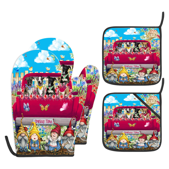 Greyhound Oven Mitts and Pot Holder Set: Explore a Variety of Designs, Personalized, Potholders with Kitchen Gloves for Cooking, Custom, Halloween Gifts for Dog Mom