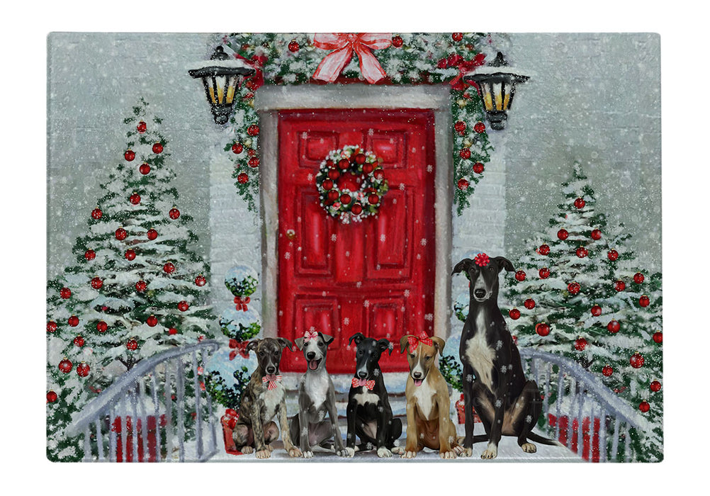 Christmas Holiday Welcome Greyhound Dogs Cutting Board - For Kitchen - Scratch & Stain Resistant - Designed To Stay In Place - Easy To Clean By Hand - Perfect for Chopping Meats, Vegetables