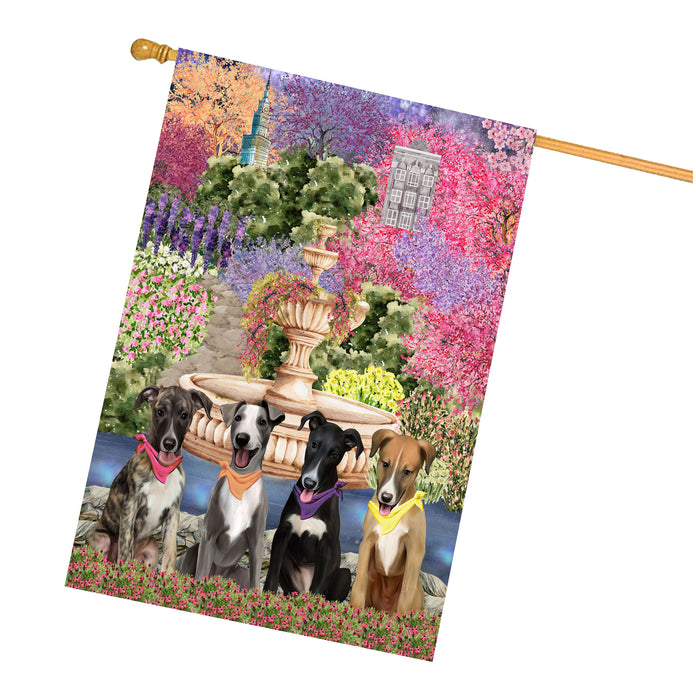 Greyhound Dogs House Flag: Explore a Variety of Designs, Weather Resistant, Double-Sided, Custom, Personalized, Home Outdoor Yard Decor for Dog and Pet Lovers